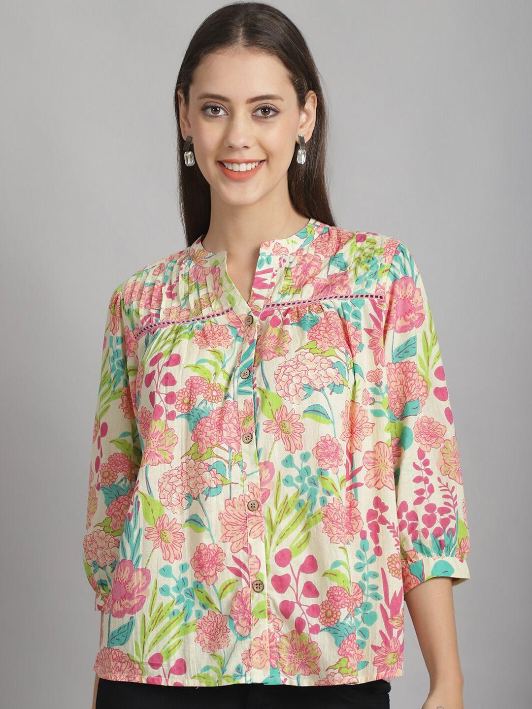 frempy-floral-printed-mandarin-collar-cuffed-sleeves-pure-cotton-top