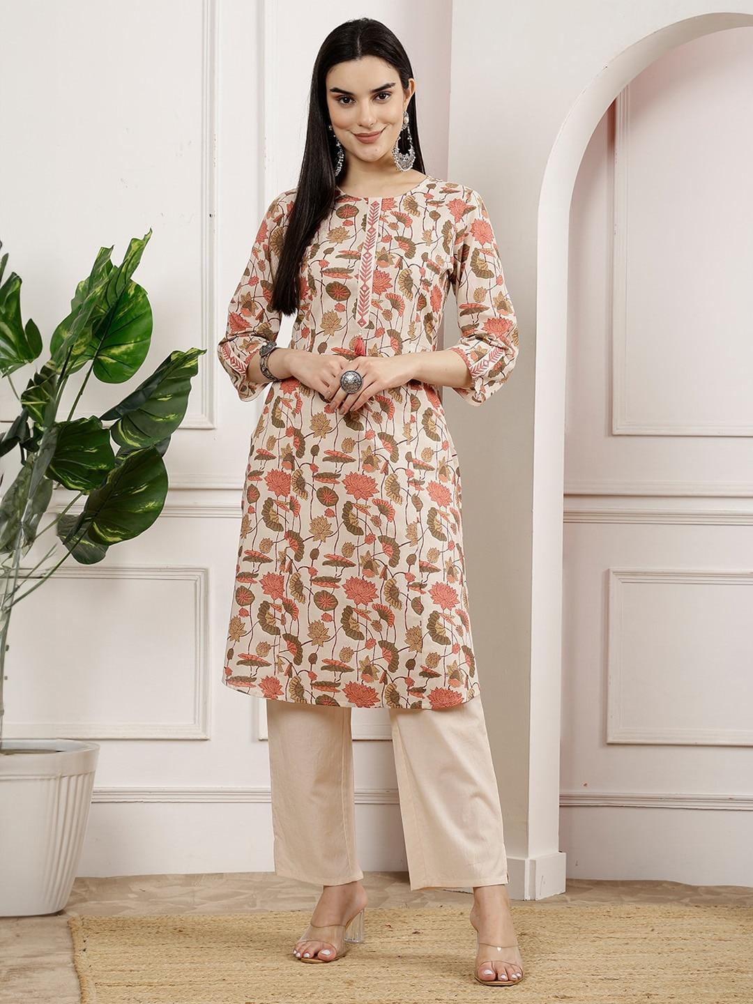 nayam-by-lakshita-floral-printed-mirror-work-pure-cotton-straight-kurta-with-palazzos