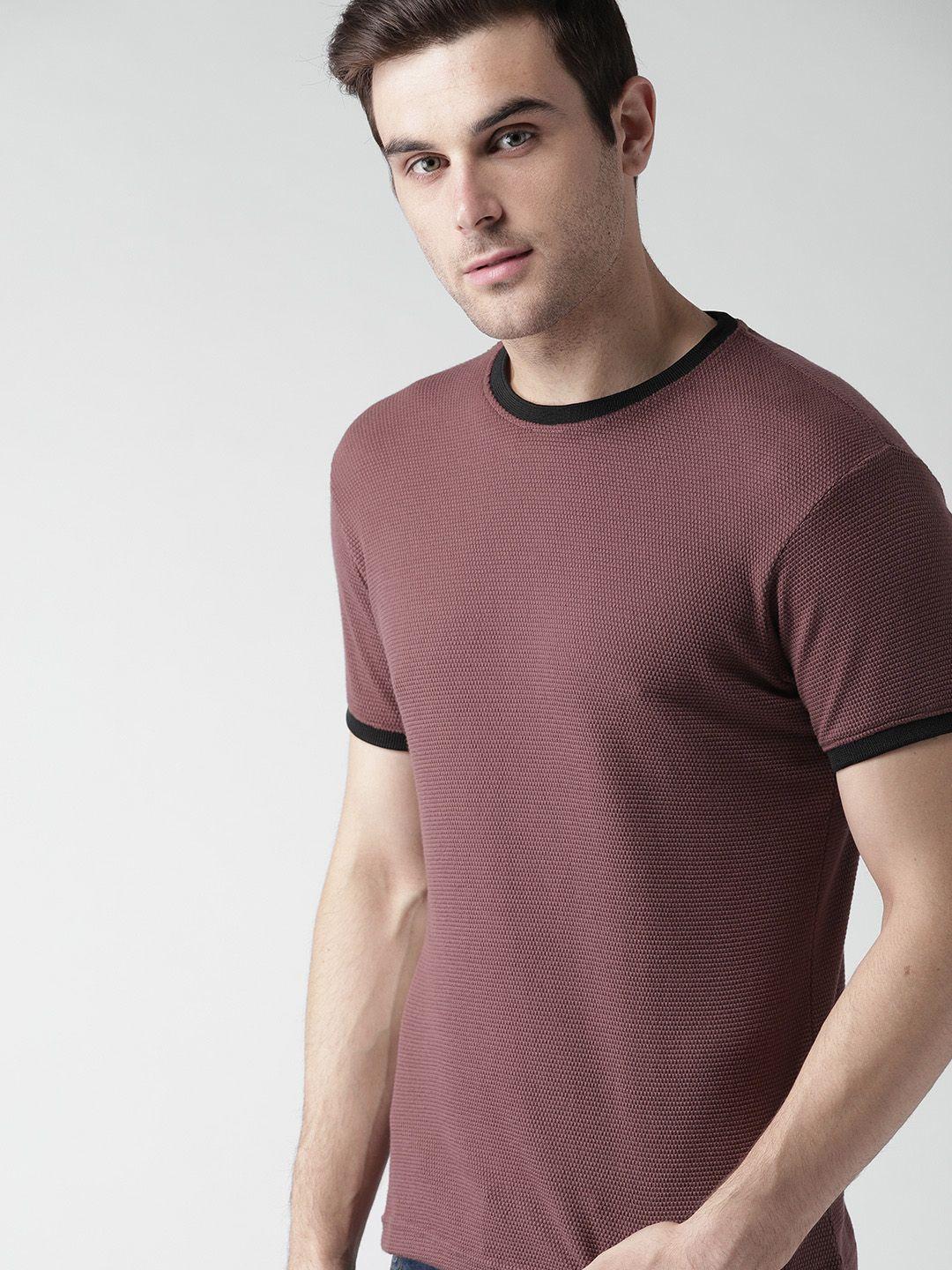 mast-&-harbour-men-brown-self-design-round-neck-t-shirt