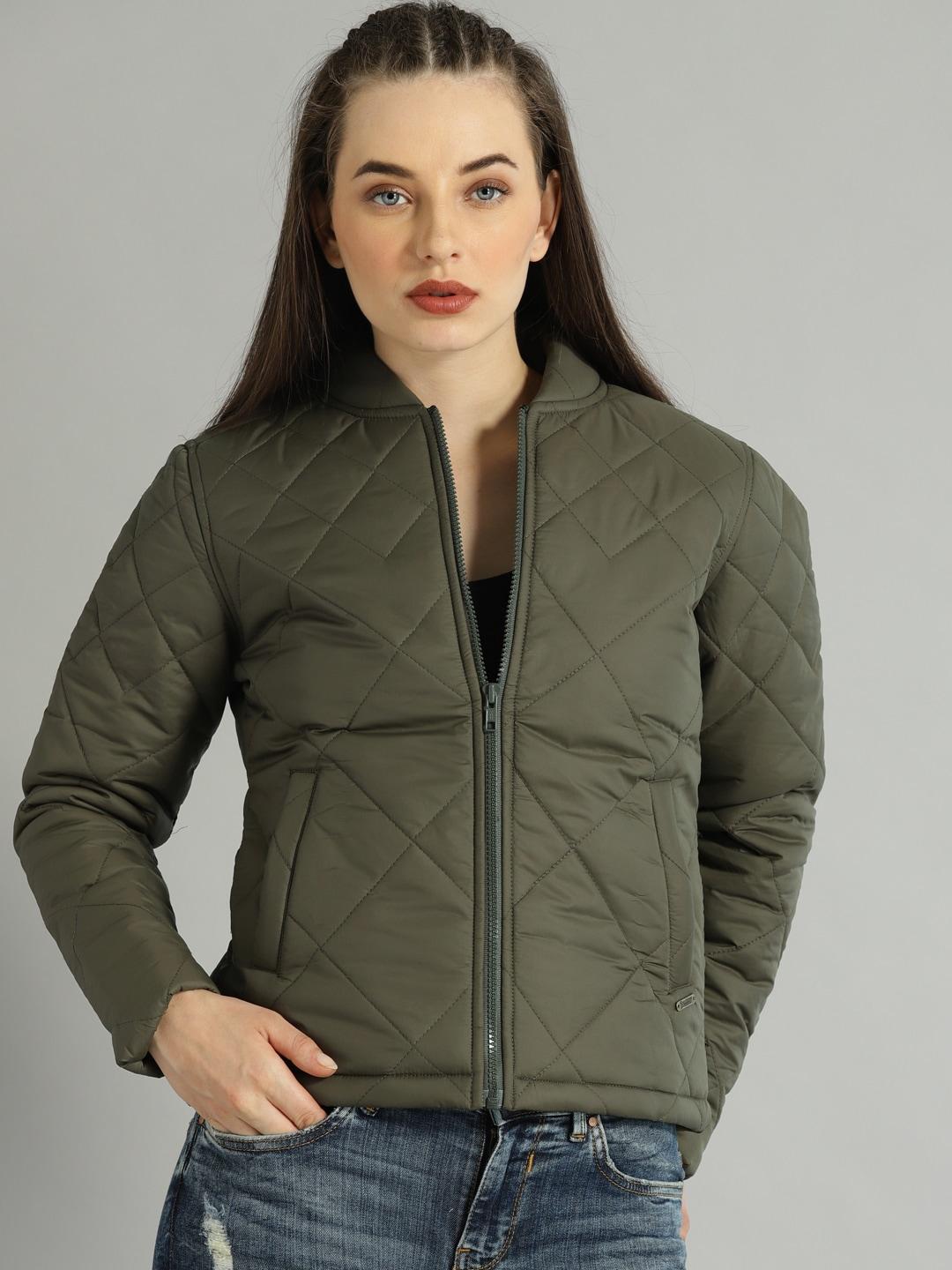 roadster-women-olive-green-solid-quilted-jacket