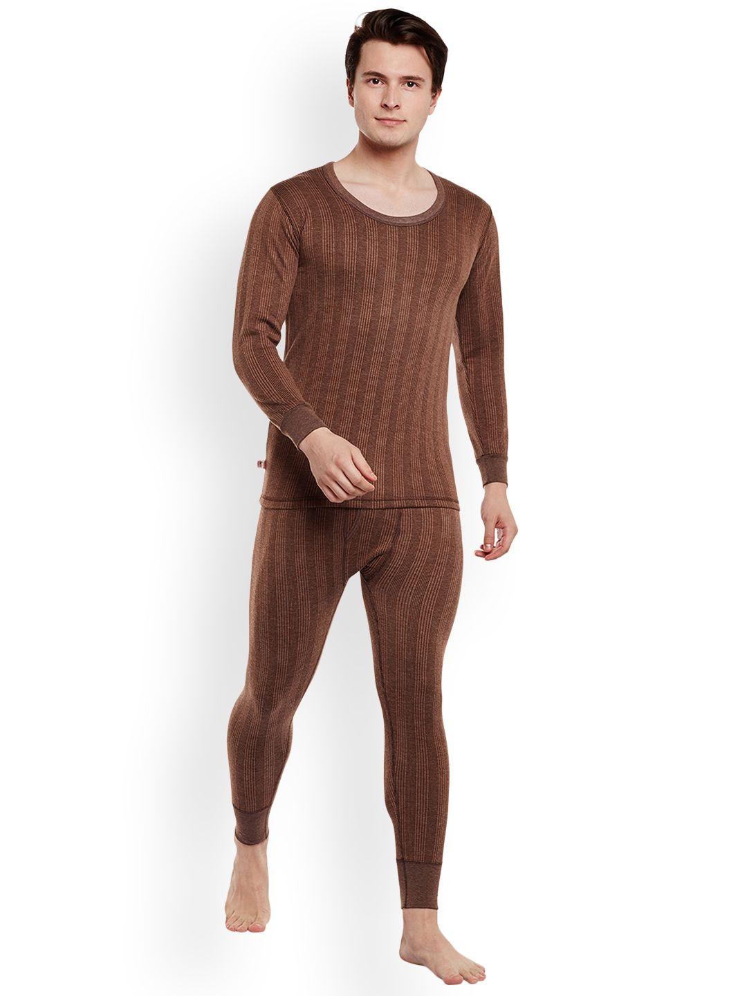 vimal-jonney-men-brown-self-striped-thermal-set