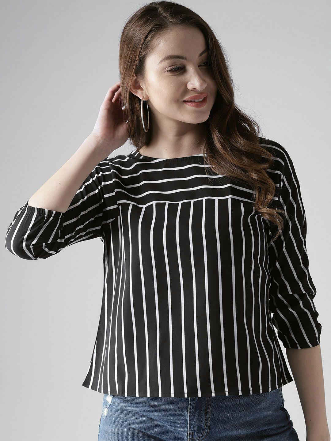 style-quotient-by-noi-women-black-&-white-striped-boxy-top