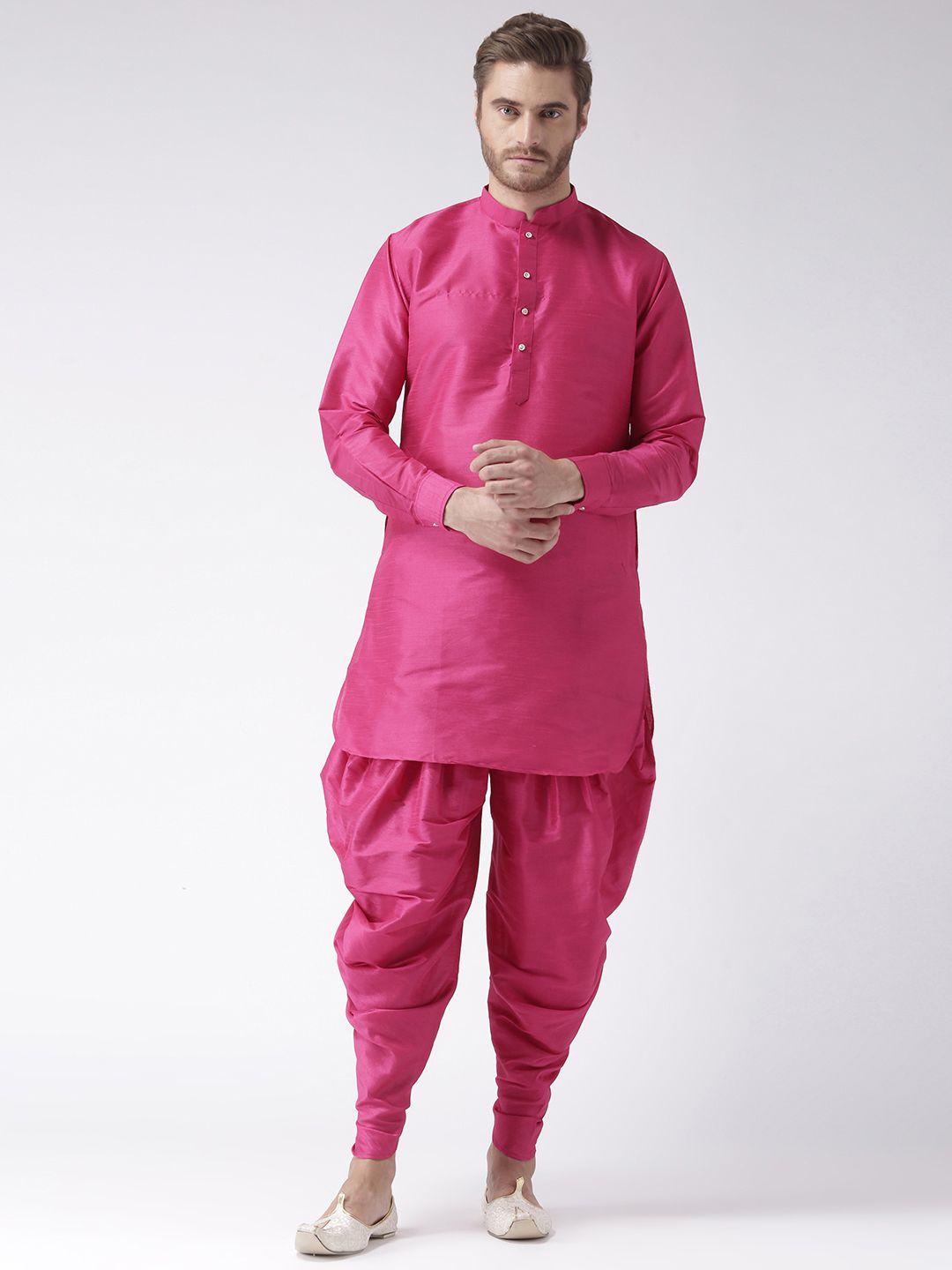 hangup-men-pink-solid-kurta-with-dhoti-pants
