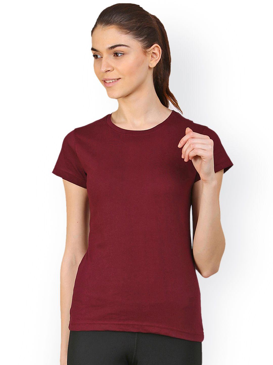 appulse-women-maroon-solid-round-neck-t-shirt