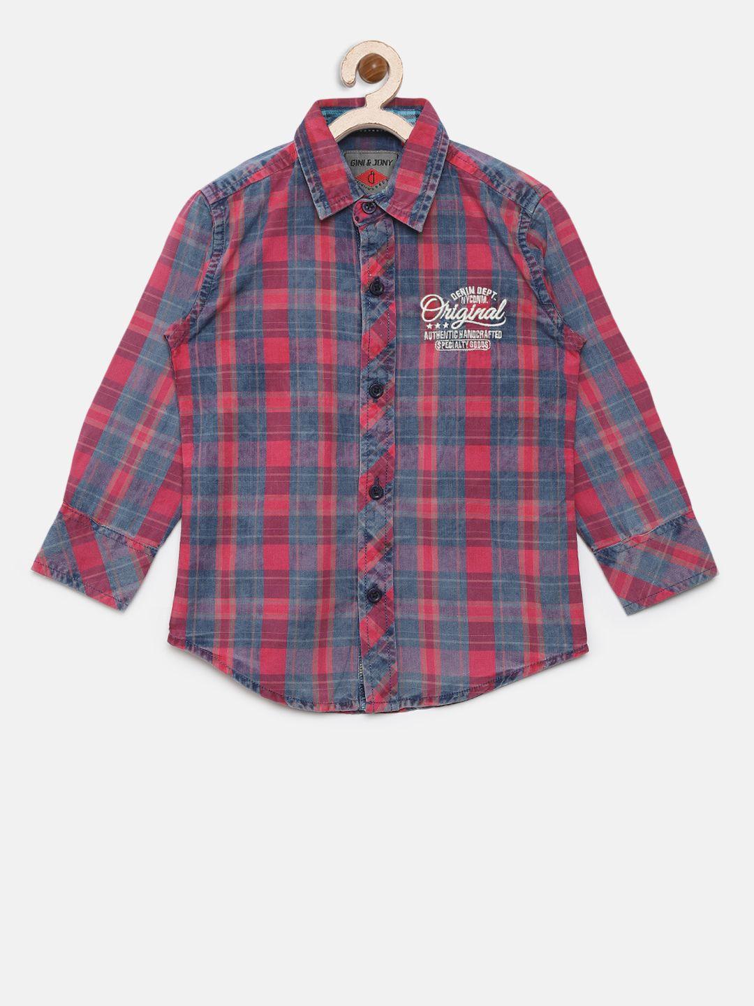gini-and-jony-boys-red-&-navy-blue-regular-fit-checked-casual-shirt