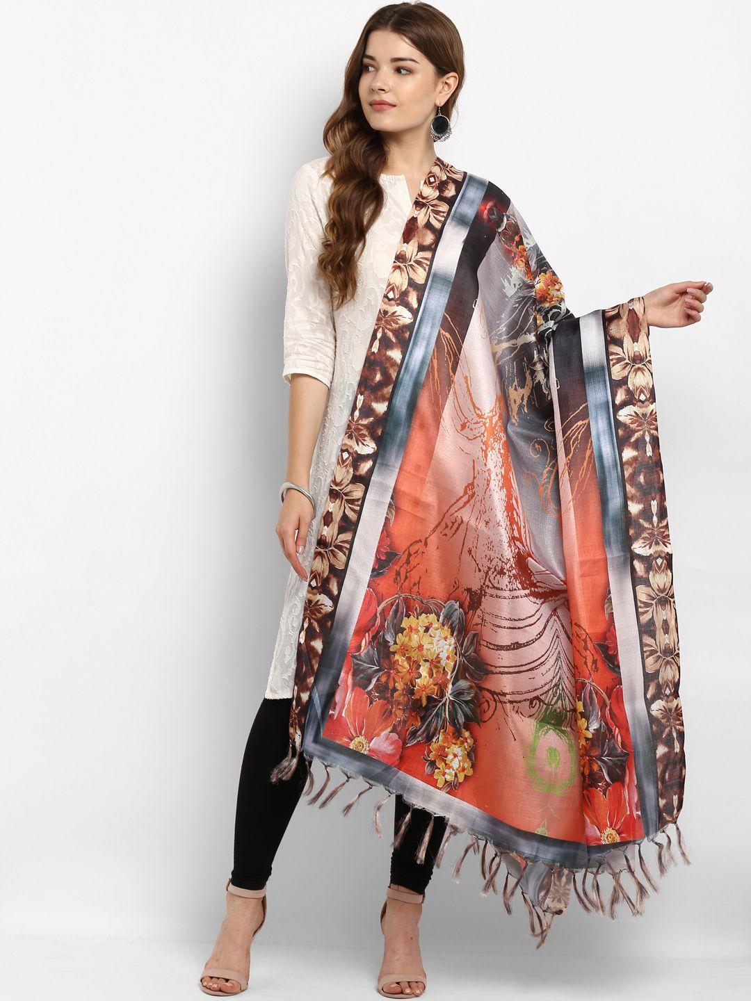 saree-mall-red-&-grey-floral-printed-dupatta