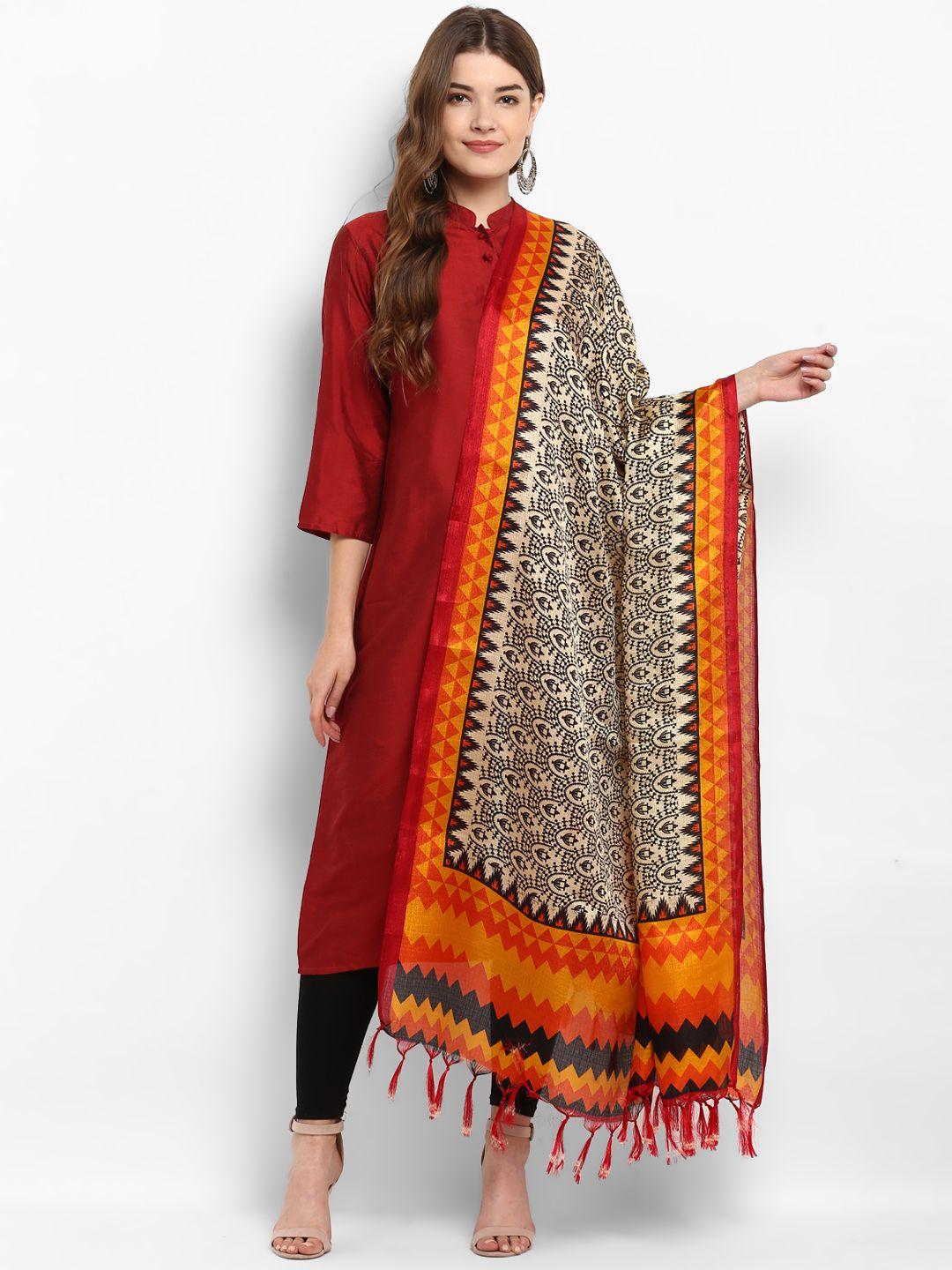 saree-mall-cream-coloured-&-red-printed-dupatta