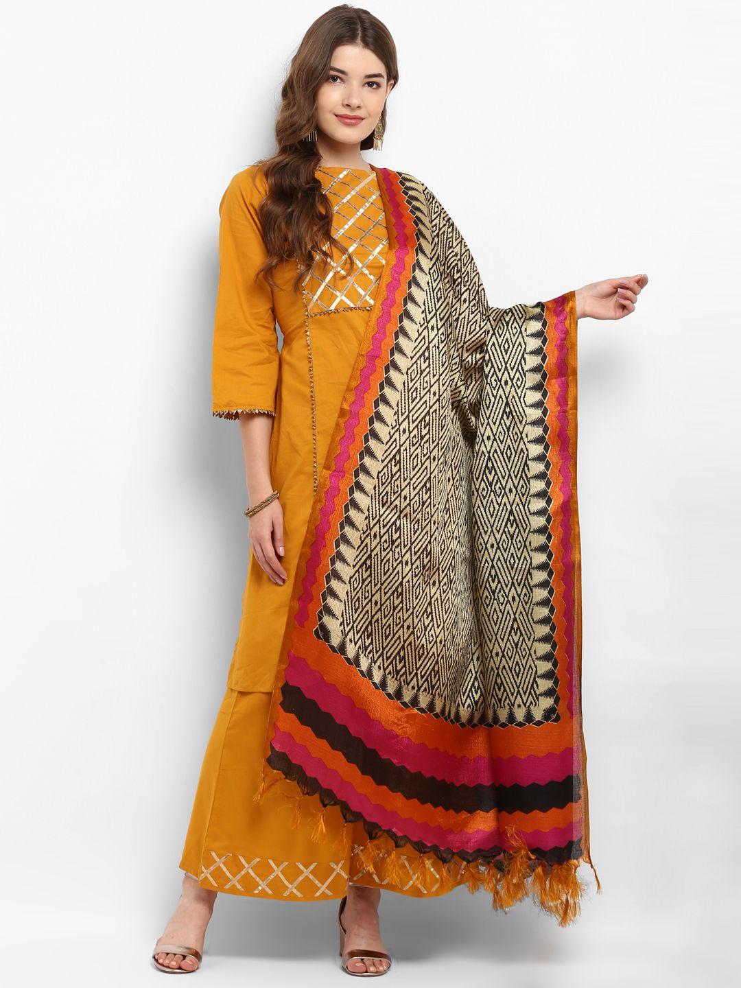 saree-mall-cream-coloured-&-multicoloured-printed-dupatta