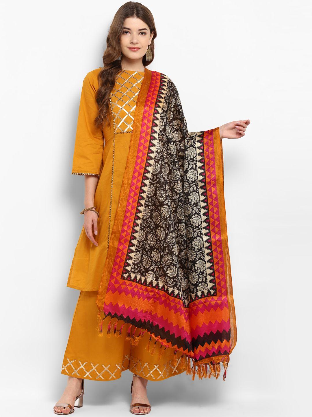 saree-mall-black-&-beige-woven-design-dupatta