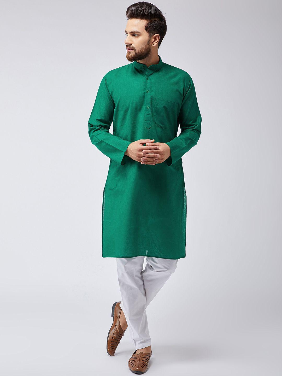 sojanya-men-green-&-white-solid-kurta-with-pyjamas