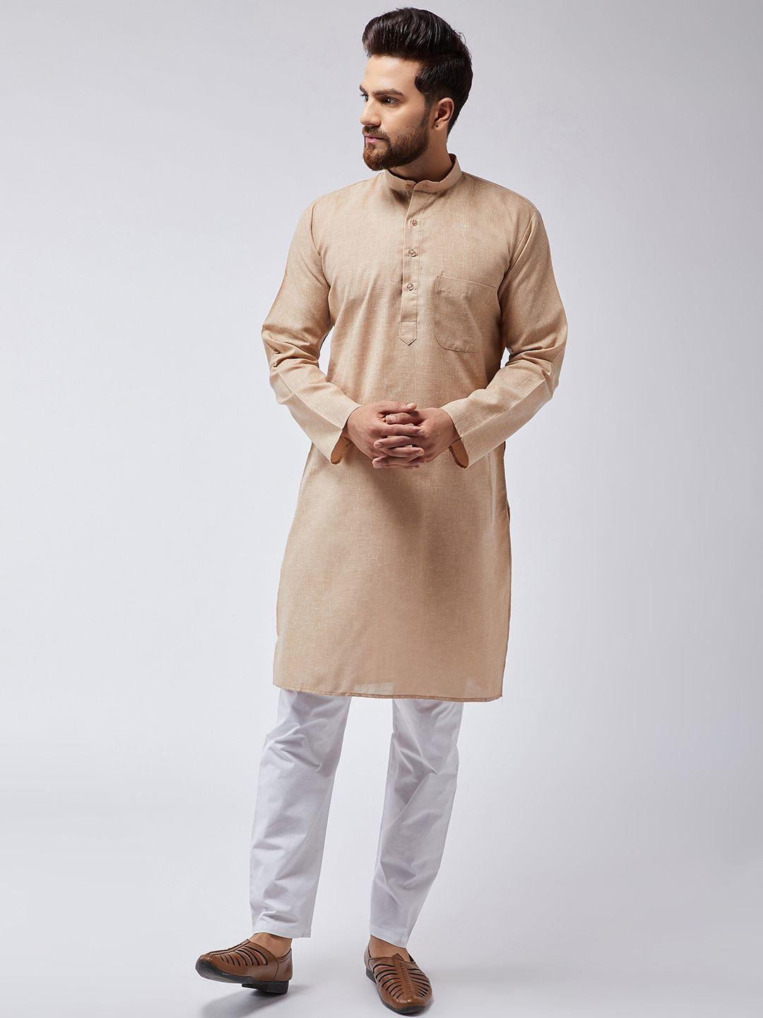 sojanya-men-brown-&-white-solid-kurta-with-pyjamas