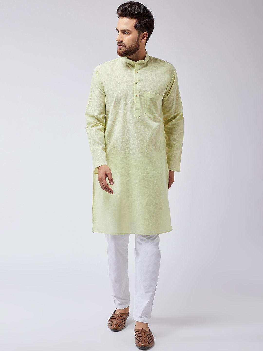 sojanya-men-lime-green-&-white-solid-kurta-with-pyjamas