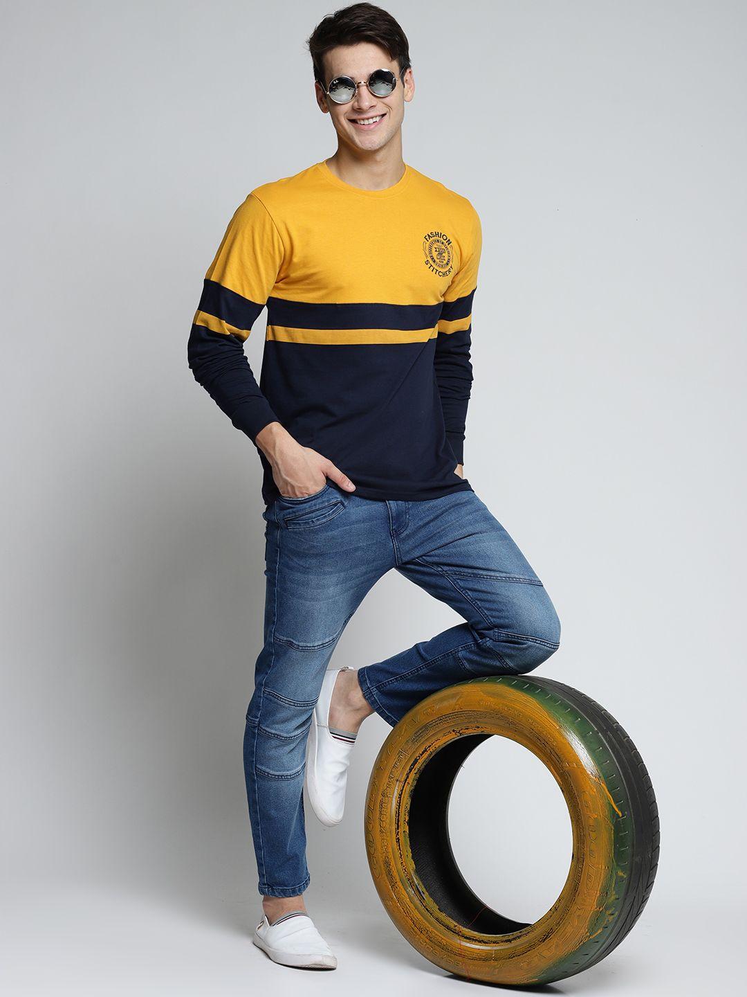 difference-of-opinion-men-mustard-coloured-&-navy-blue-colourblocked-round-neck-t-shirt
