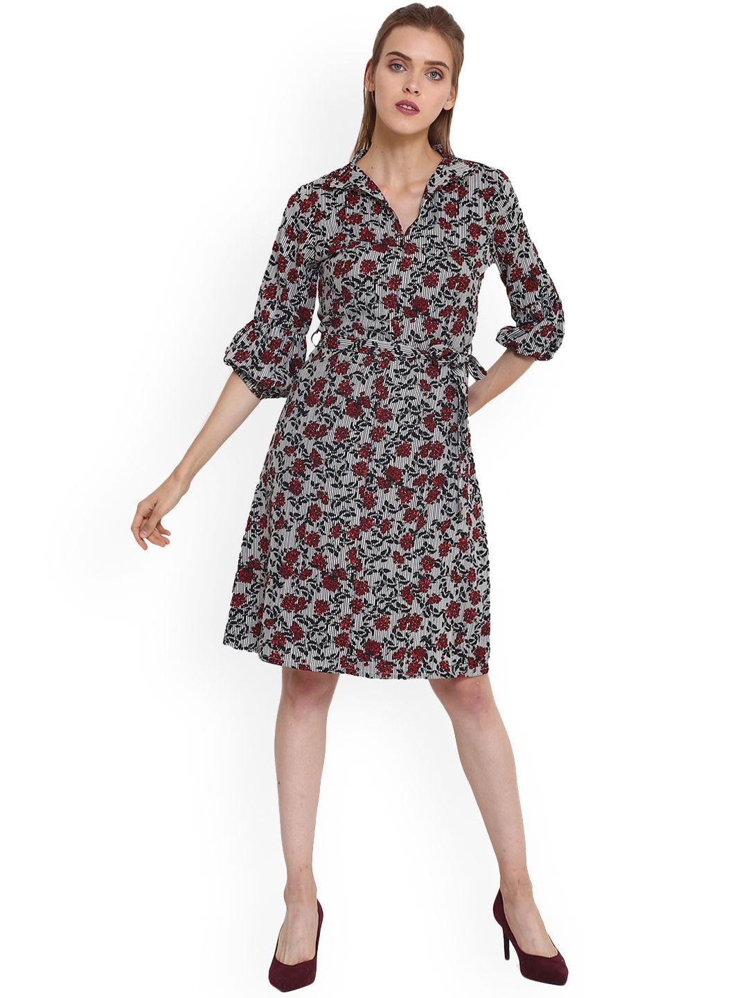 purys-women-grey-printed-fit-and-flare-dress