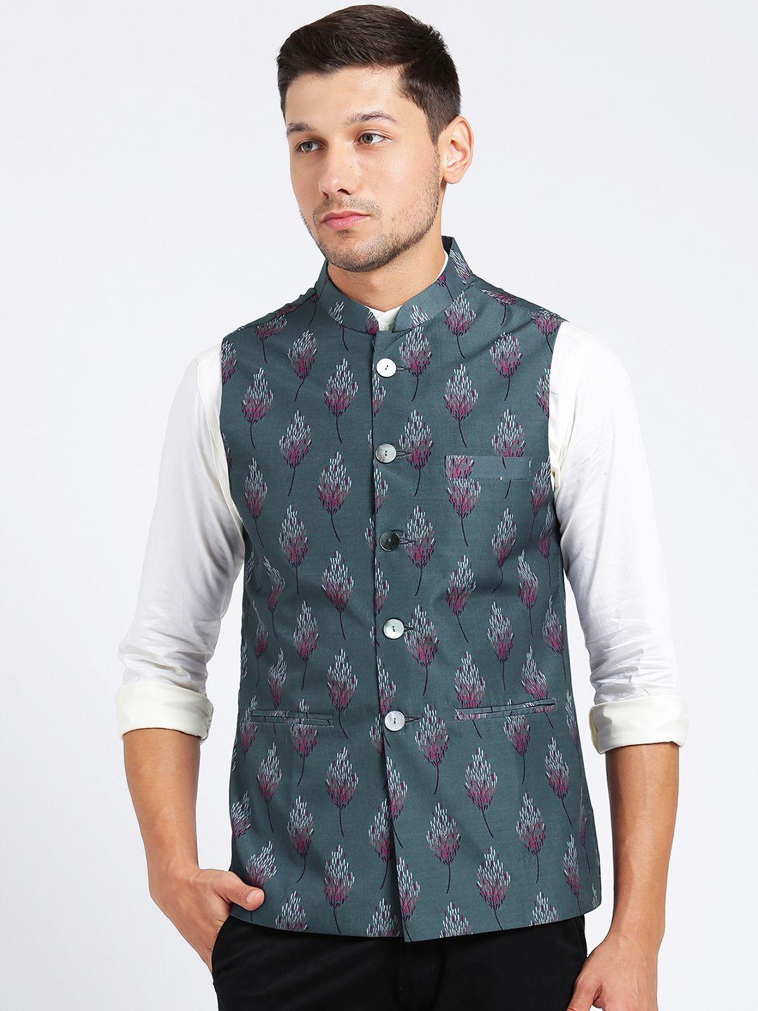 kisah-men-grey-printed-nehru-jacket