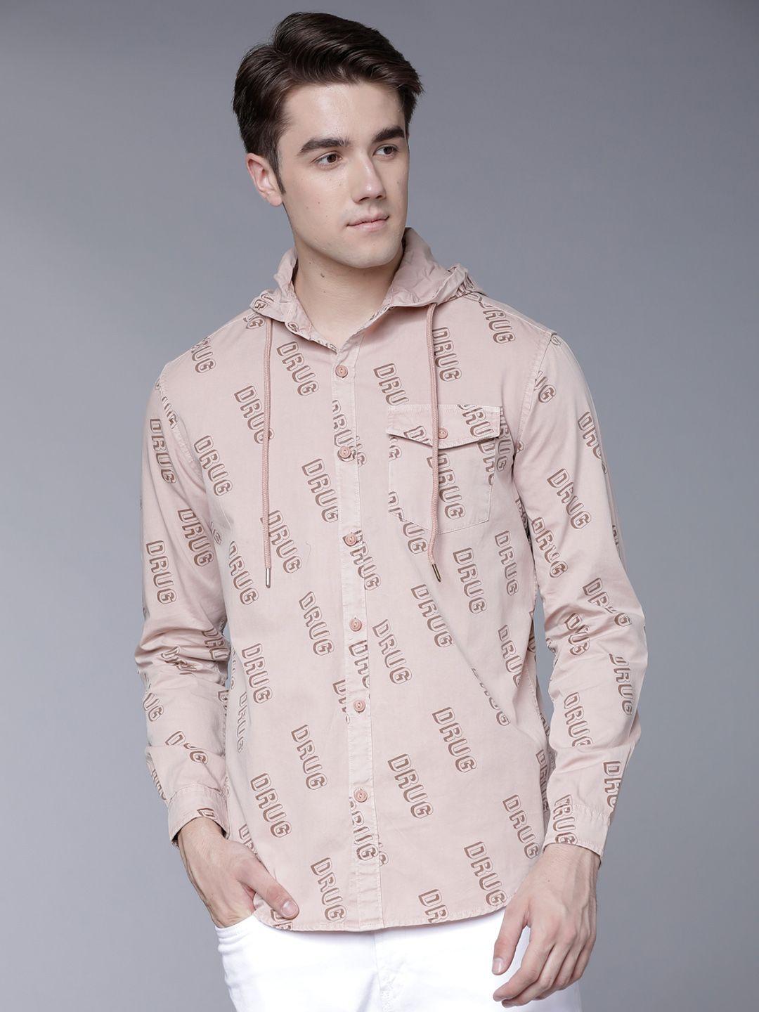 locomotive-men-pink-slim-fit-printed-casual-shirt