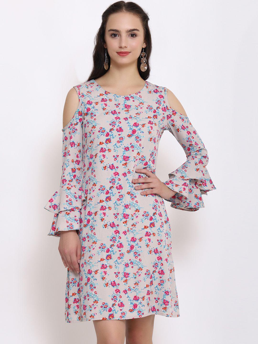 purys-women-grey-printed-fit-and-flare-dress