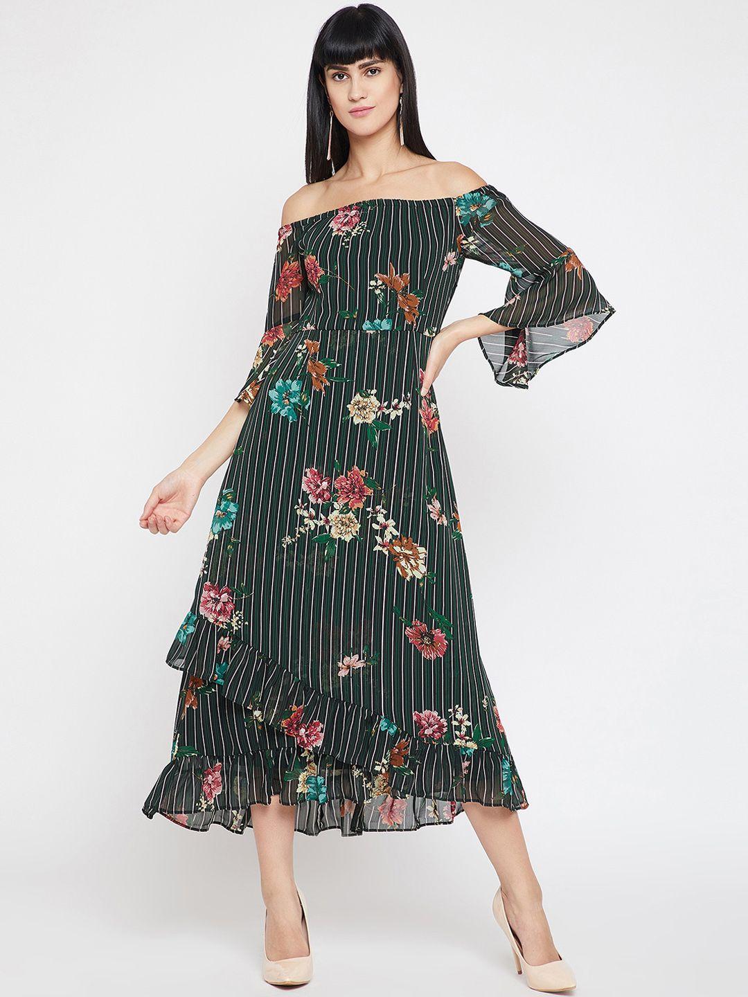 rare-women-green-printed-fit-and-flare-dress