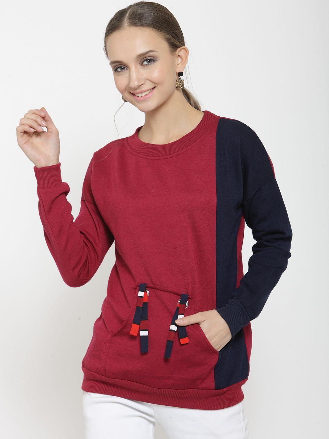 belle-fille-women-maroon-&-navy-blue-colourblocked-sweatshirt