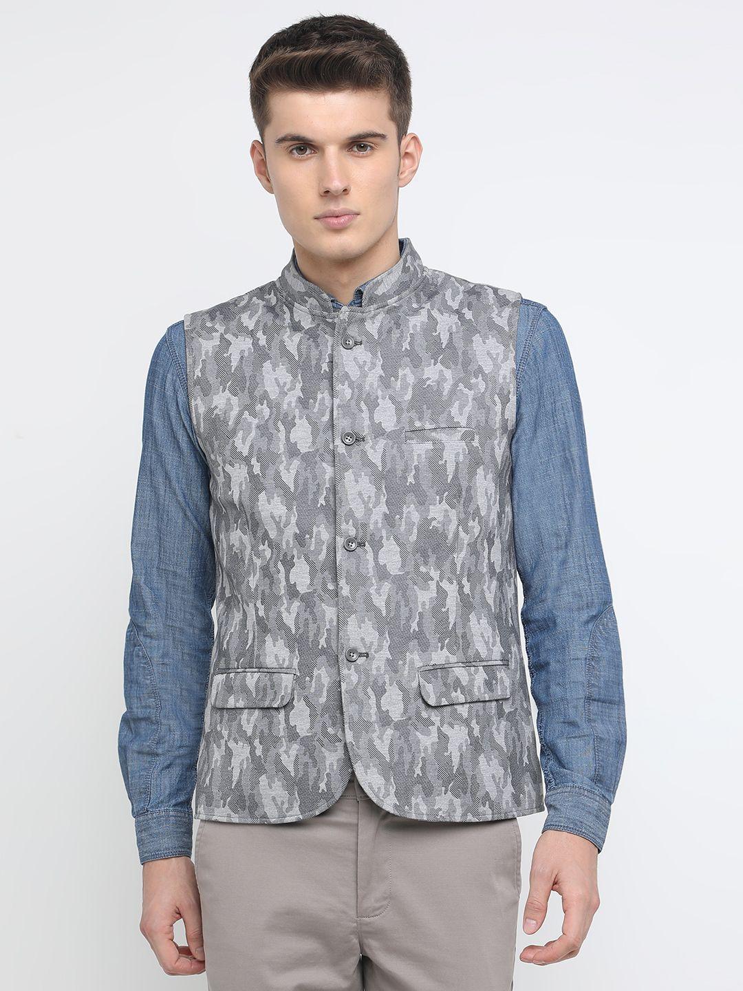 basics-men-grey-printed-nehru-jacket