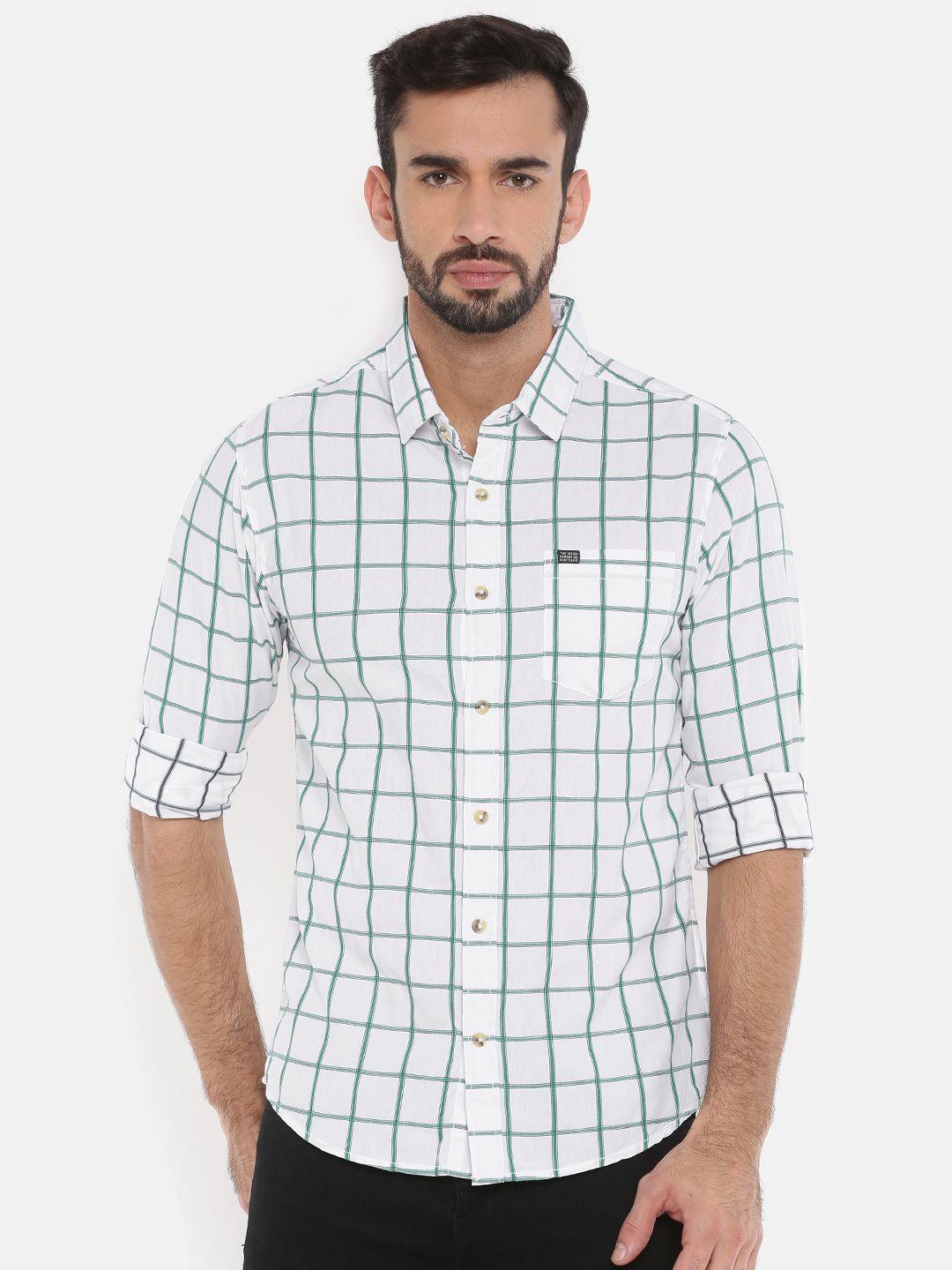 the-indian-garage-co-men-white-&-green-regular-fit-checked-casual-shirt