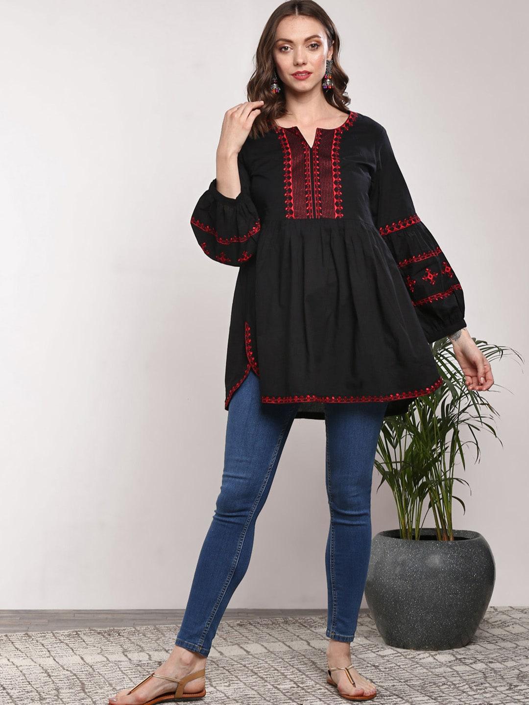 sangria-black-&-red-embroidered-tunic