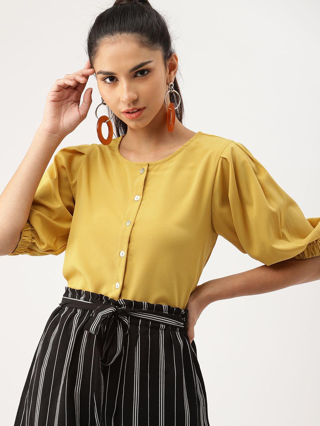 dressberry-women-mustard-yellow-solid-shirt-style-top