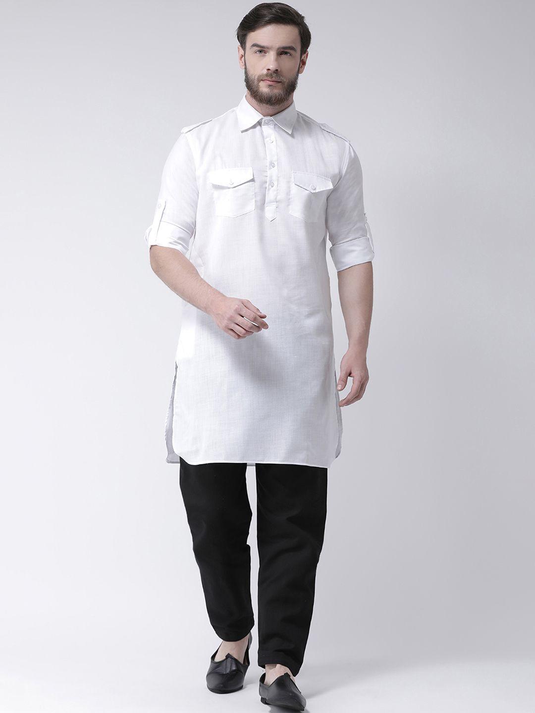 hangup-men-white-&-black-solid-kurta-with-pyjamas
