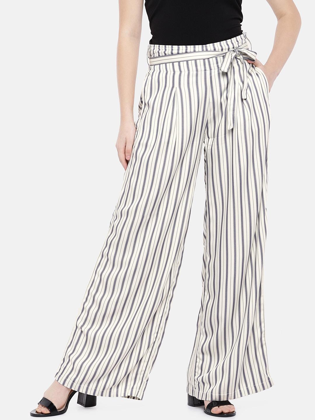 u.s.-polo-assn.-women-women-off-white-&-charcoal-flared-striped-parallel-trousers