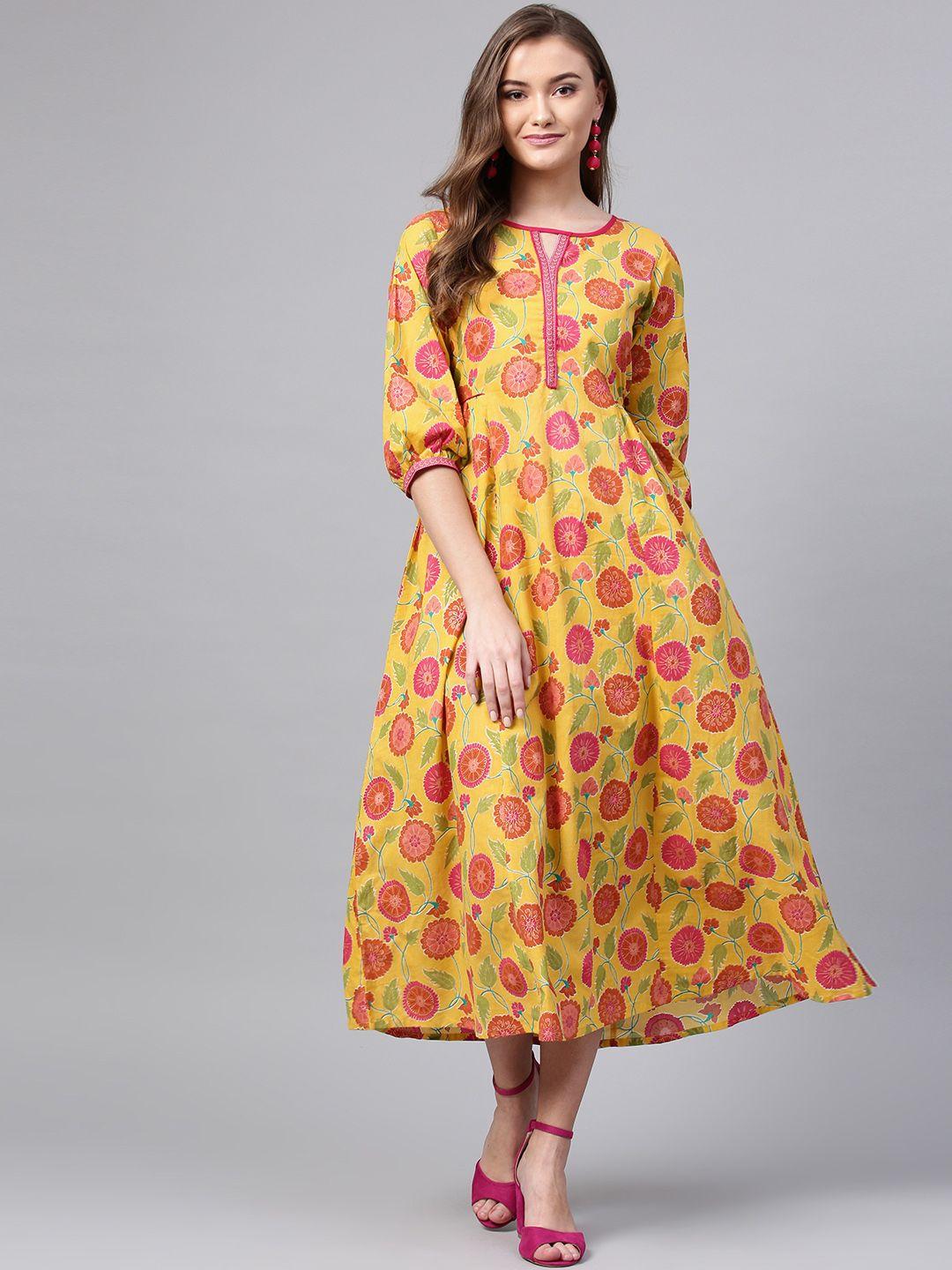 varanga-women-yellow-&-pink-printed-a-line-dress