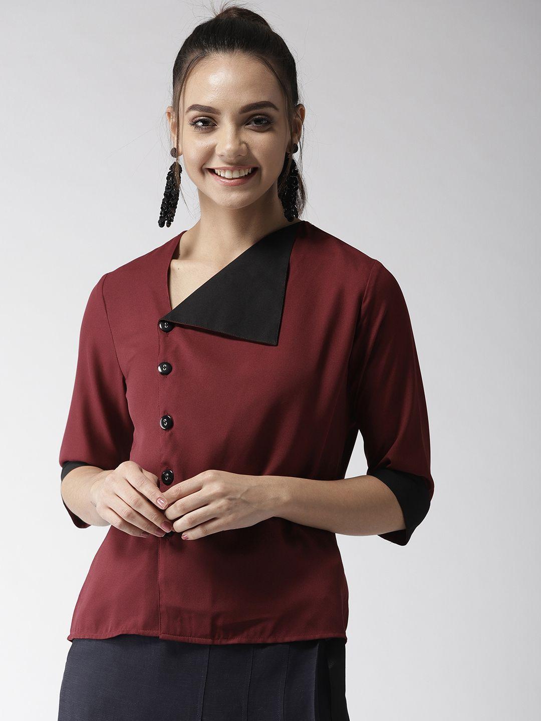 style-quotient-women-maroon-solid-shirt-style-top