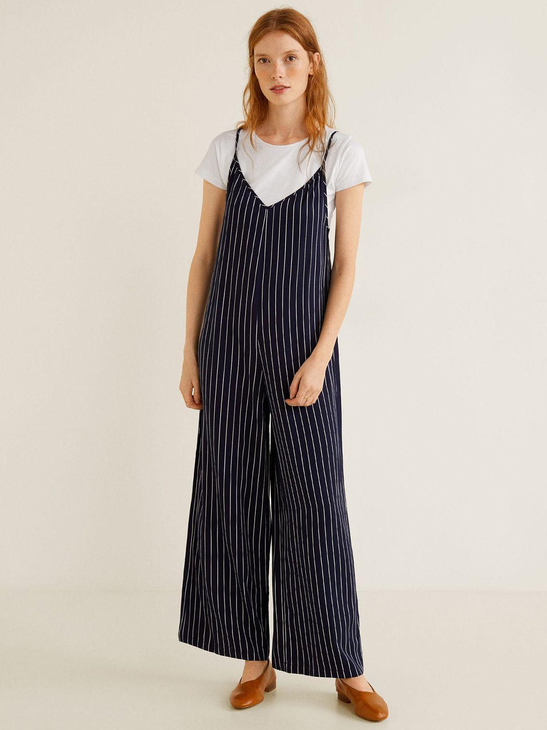 mango-women-navy-blue-&-white-striped-basic-jumpsuit