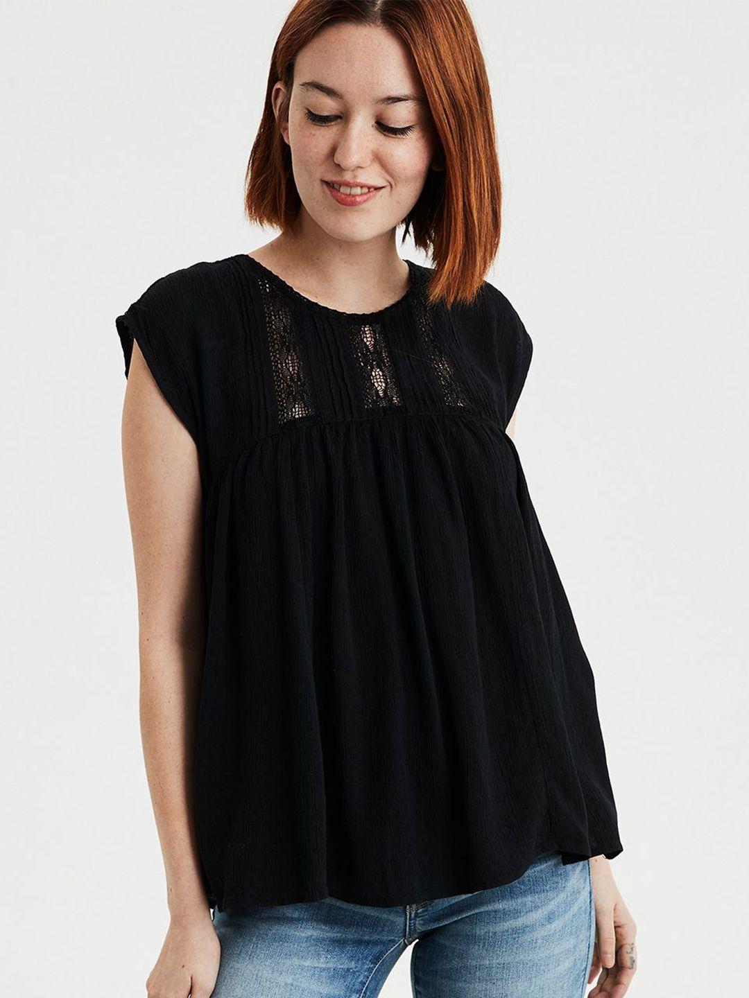 american-eagle-outfitters-women-black-self-design-top