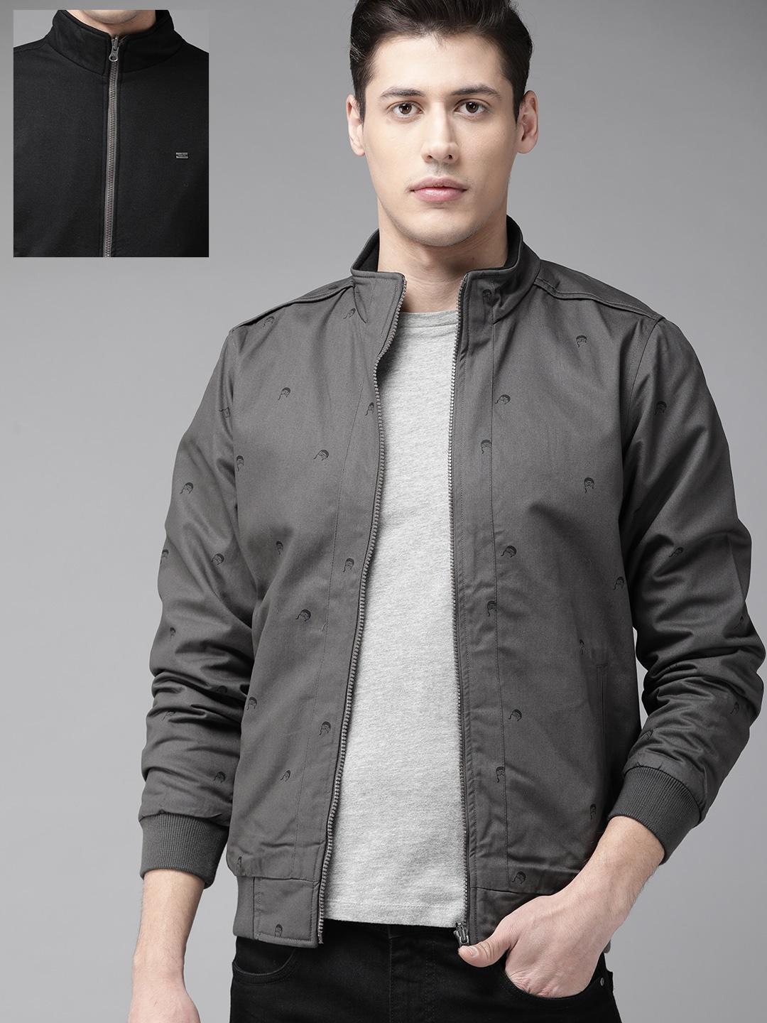 the-roadster-lifestyle-co-men-charcoal-grey-&-black-printed-reversible-bomber-jacket