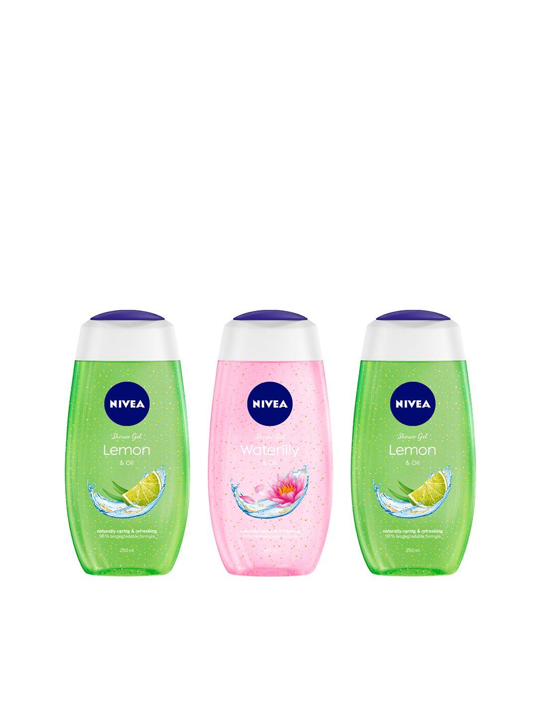 nivea-set-of-3-shower-gels---lemon-&-waterlily---250ml-each
