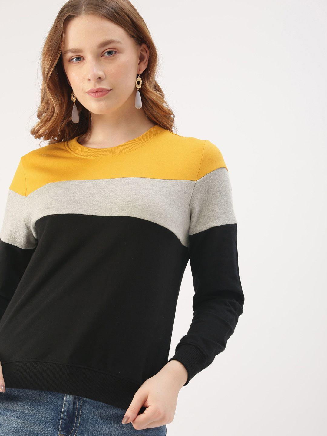 dressberry-women-black-&-mustard-yellow-colourblocked-sweatshirt