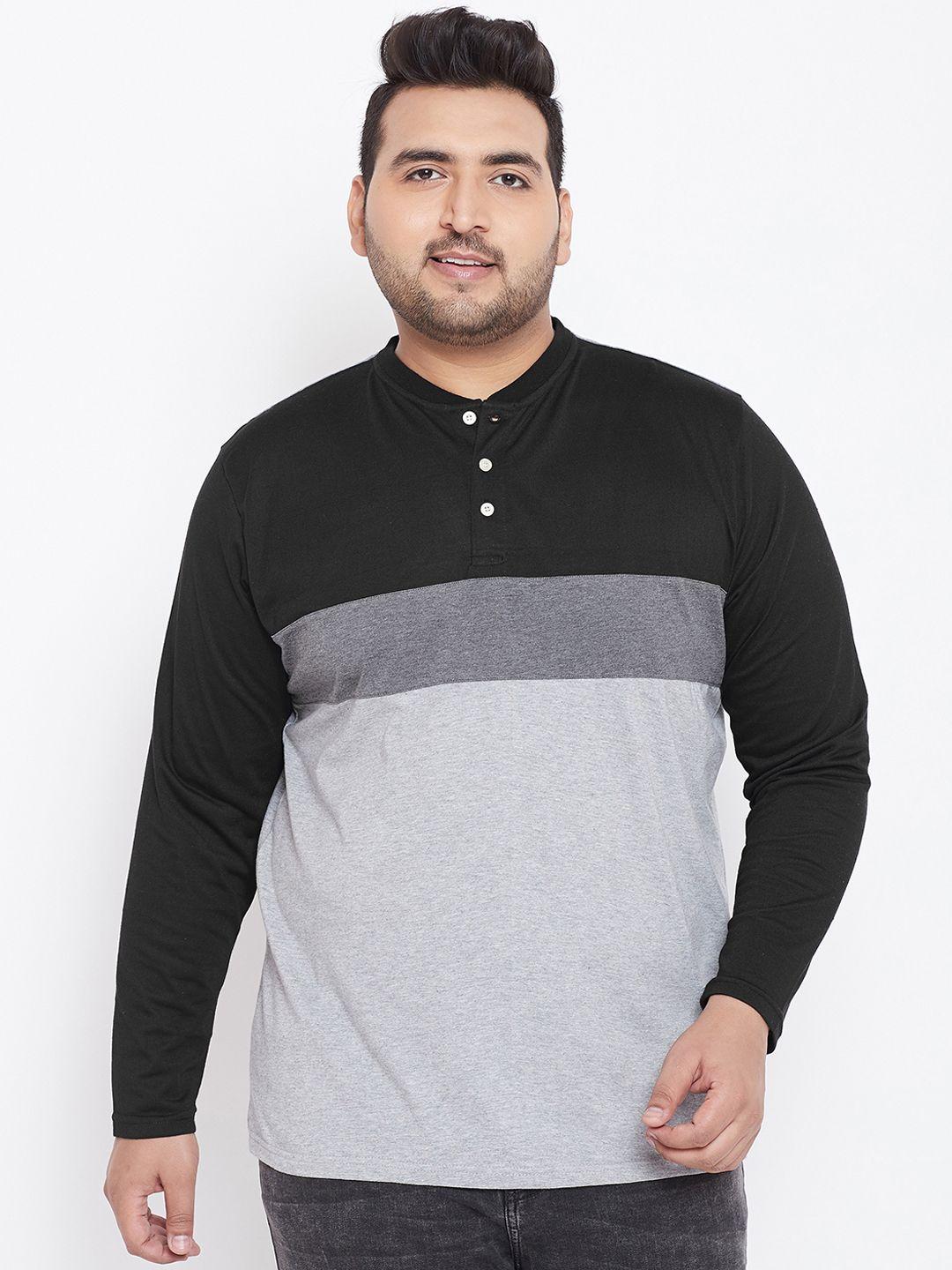 bigbanana-plus-size-men-grey--black-colourblocked-henley-neck-t-shirt