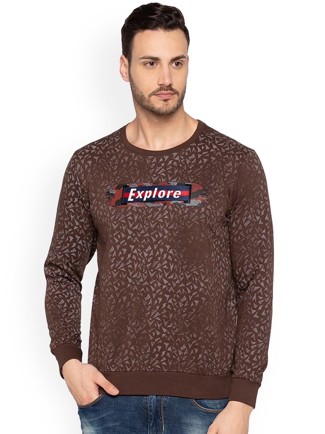 status-quo-men-brown-printed-sweatshirt