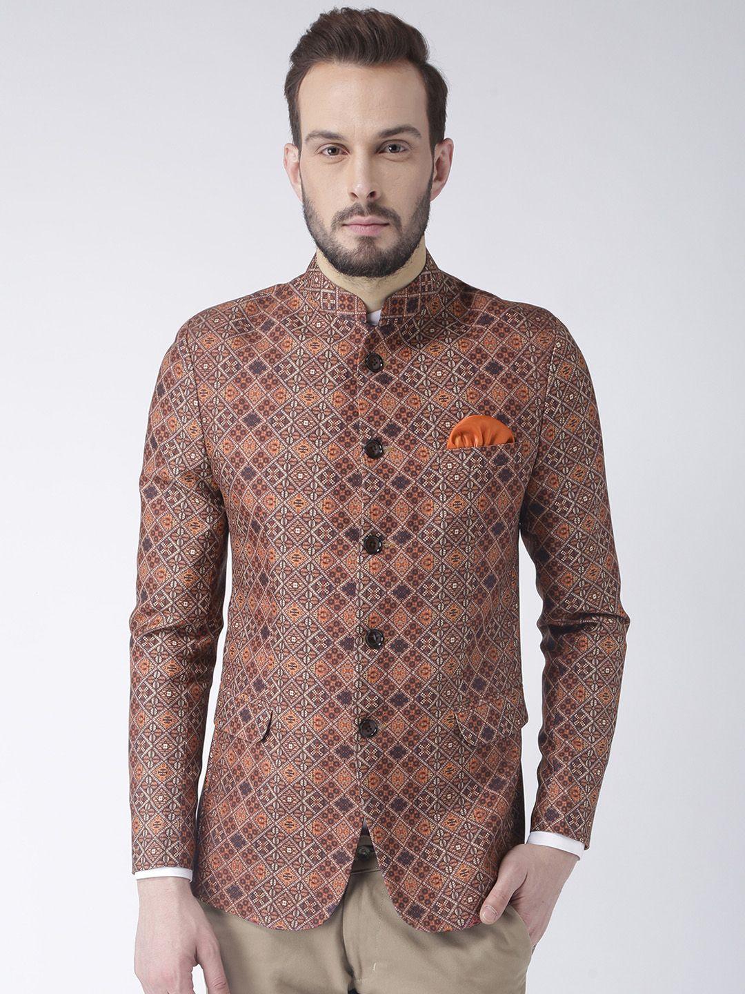 hangup-men-multicoloured-printed-single-breasted-bandhgala-casual-blazer