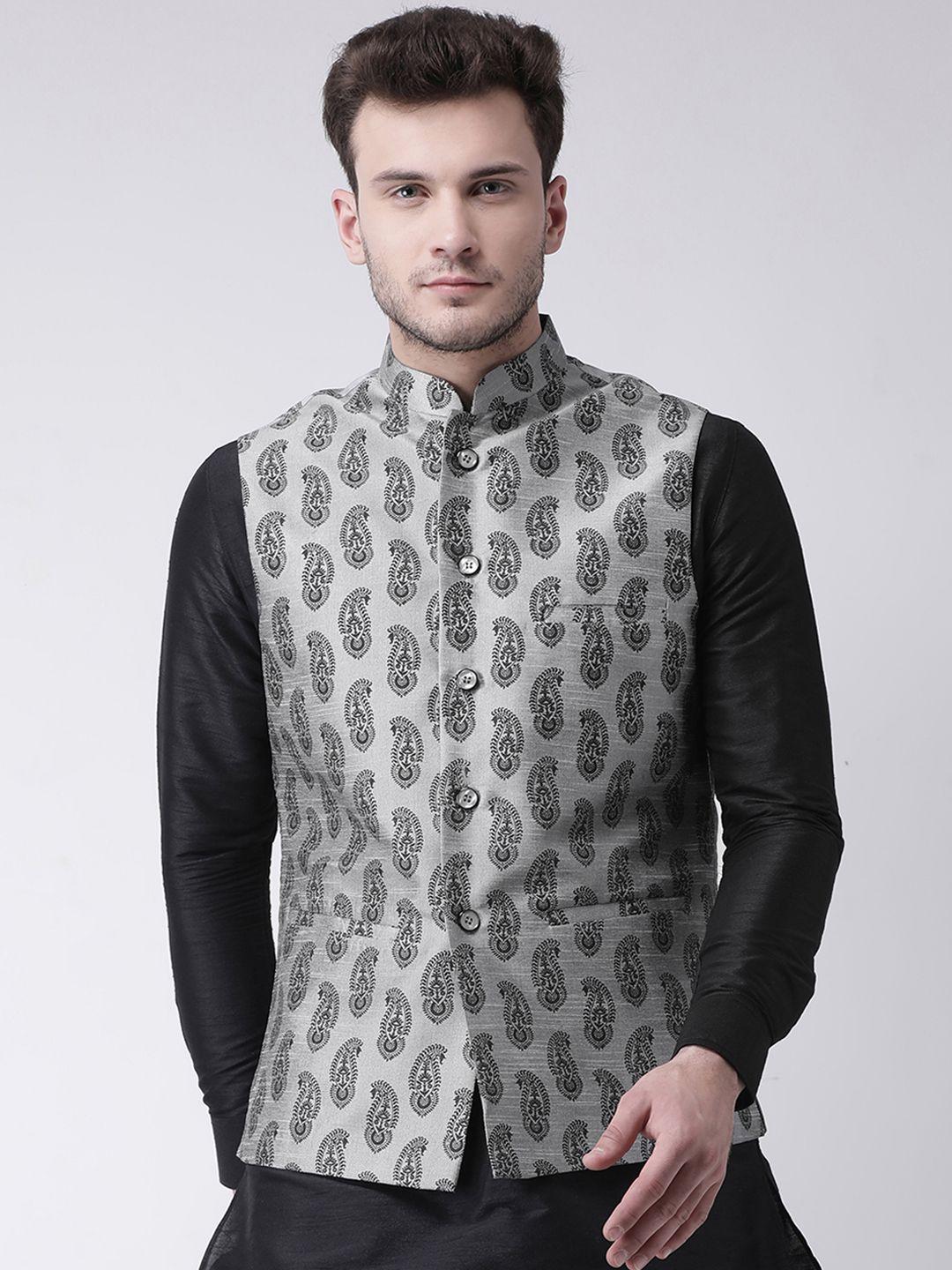 deyann-men-grey-printed-nehru-jacket-&-pocket-square