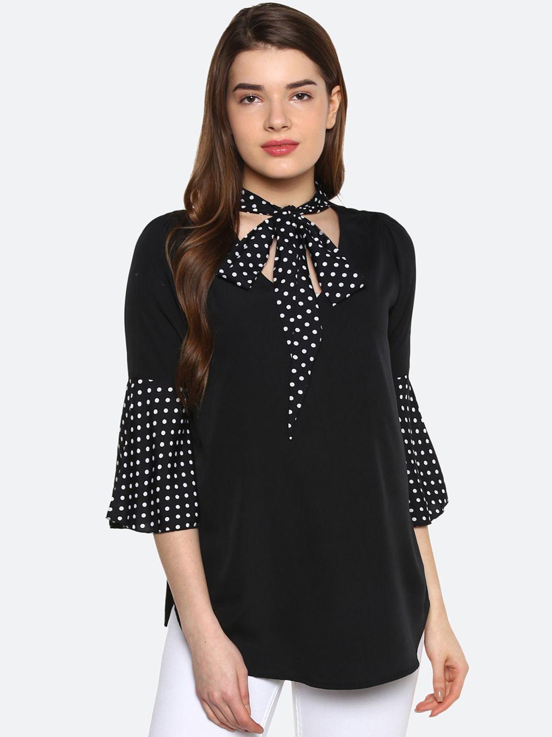 qurvii-plus-size-women-black-polka-dot-print-a-line-top