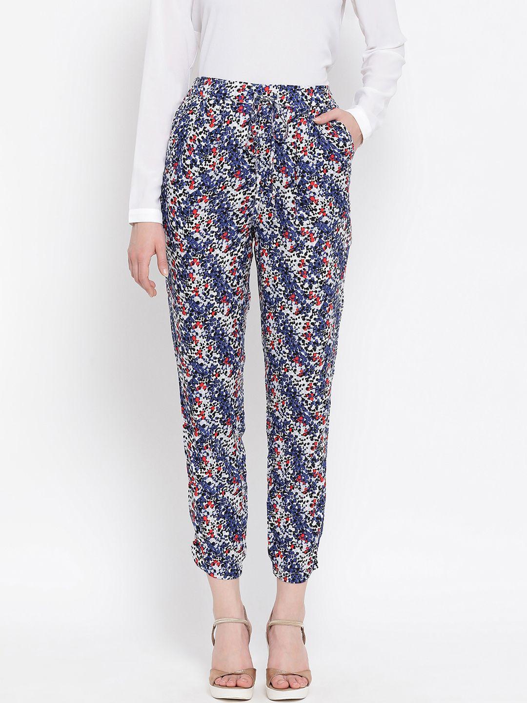 oxolloxo-women-blue-regular-fit-printed-regular-trousers