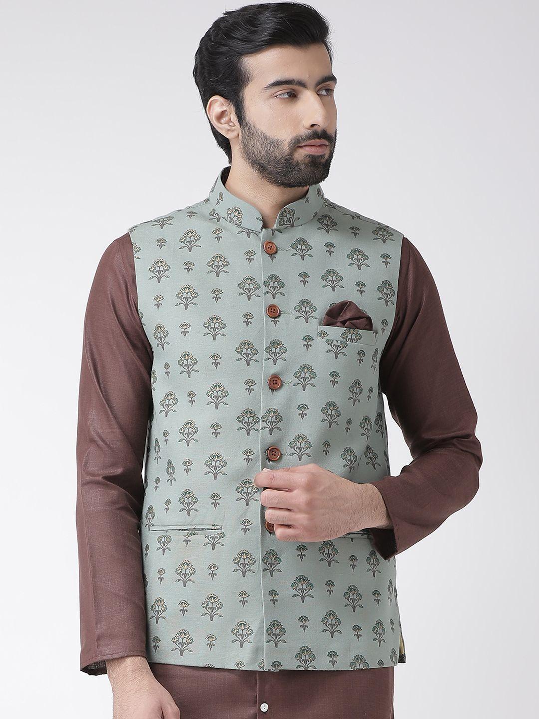 kisah-men-green-printed-nehru-jacket