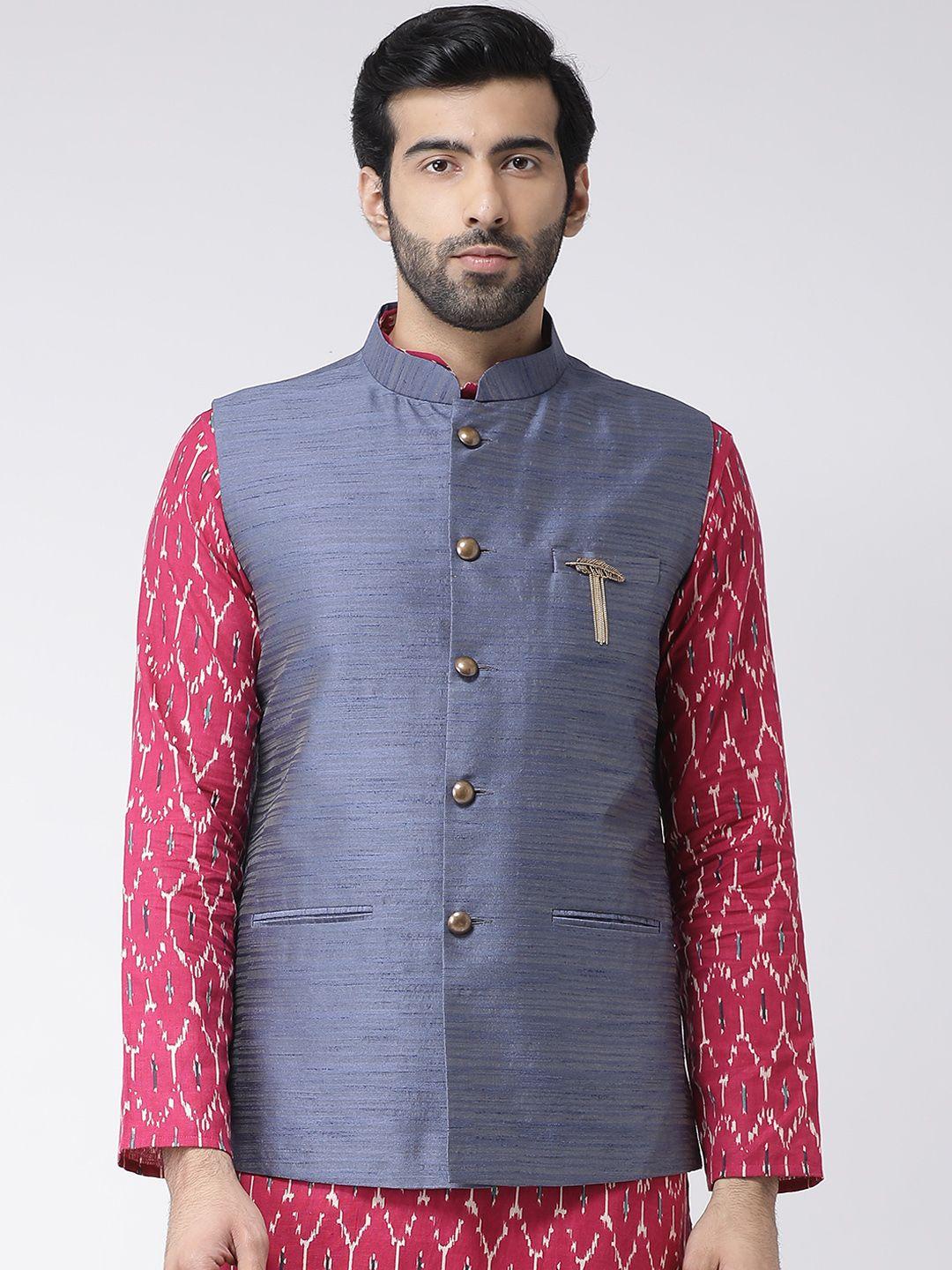 kisah-men-grey-melange-printed-nehru-jacket