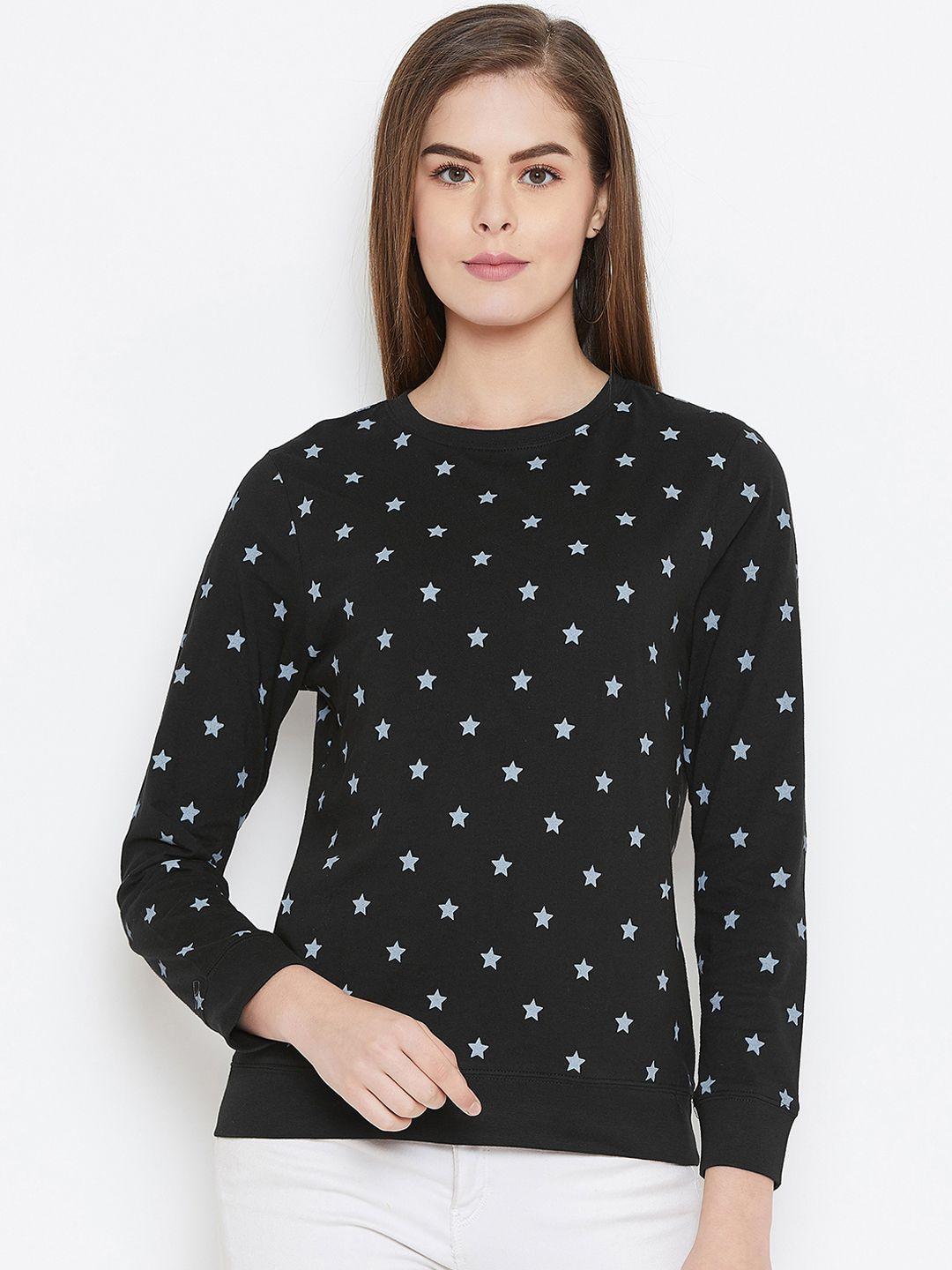 gritstones-women-black-printed-round-neck-t-shirt