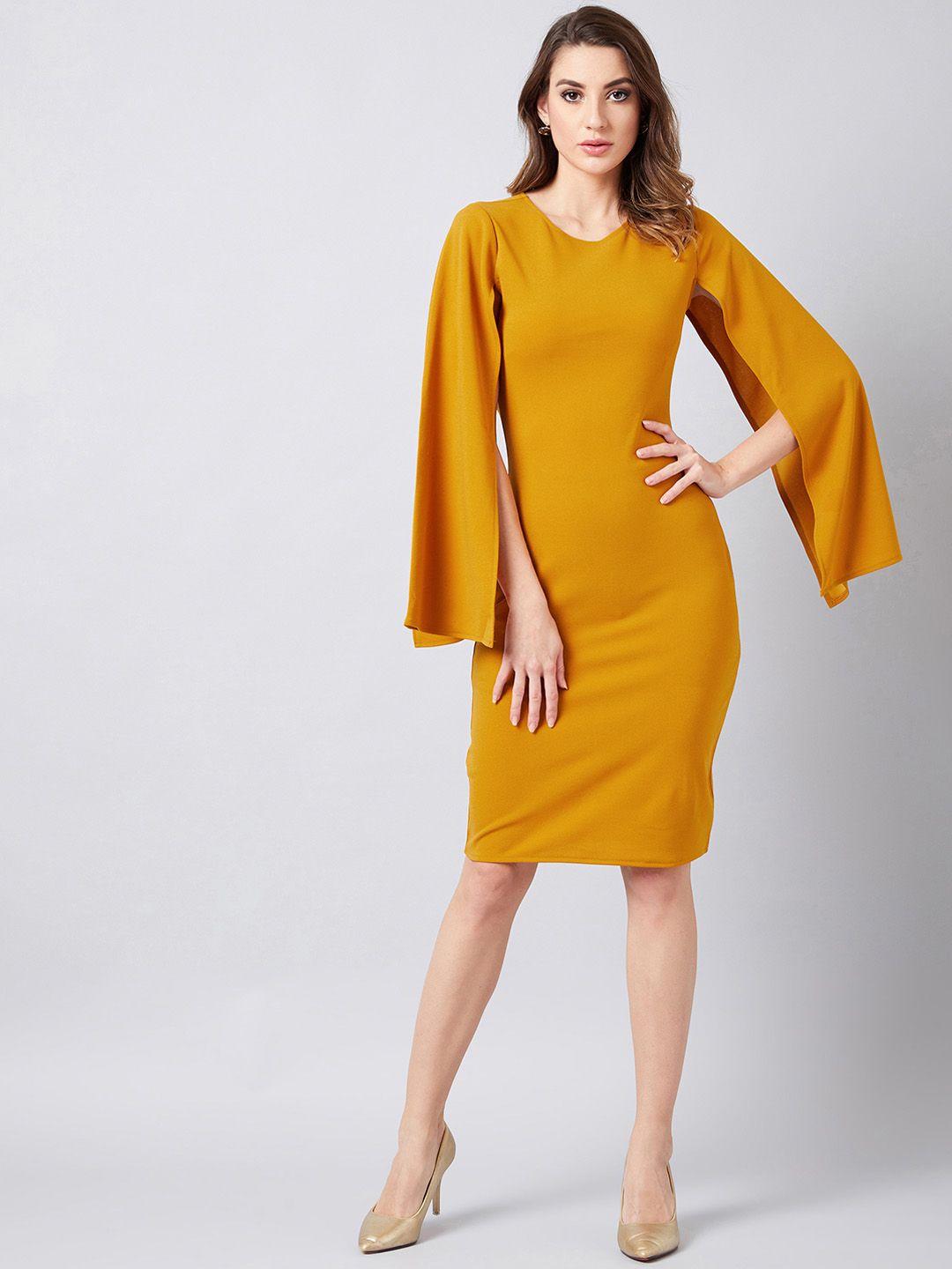 athena-women-mustard-yellow-solid-sheath-dress