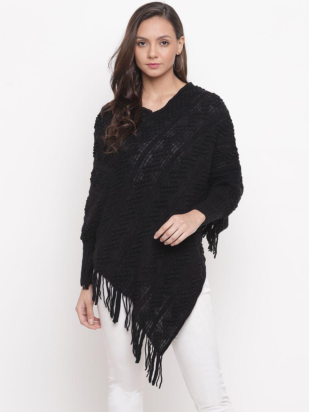 hk-colours-of-fashion-women-black-self-design-poncho-sweater