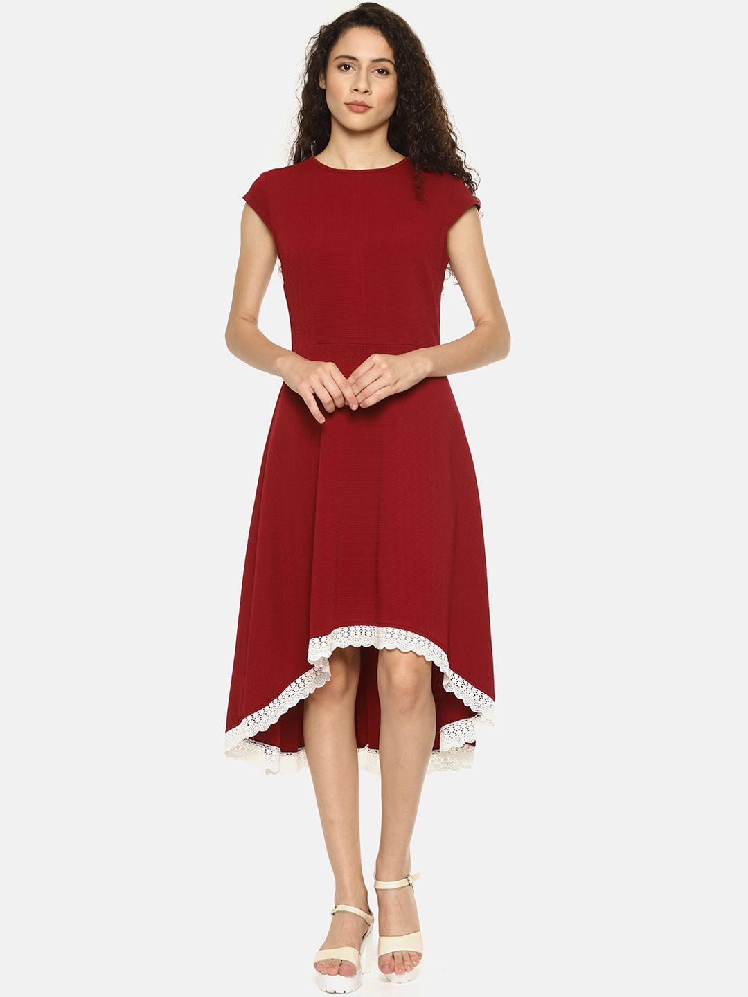 aara-women-maroon-self-design-fit-and-flare-dress