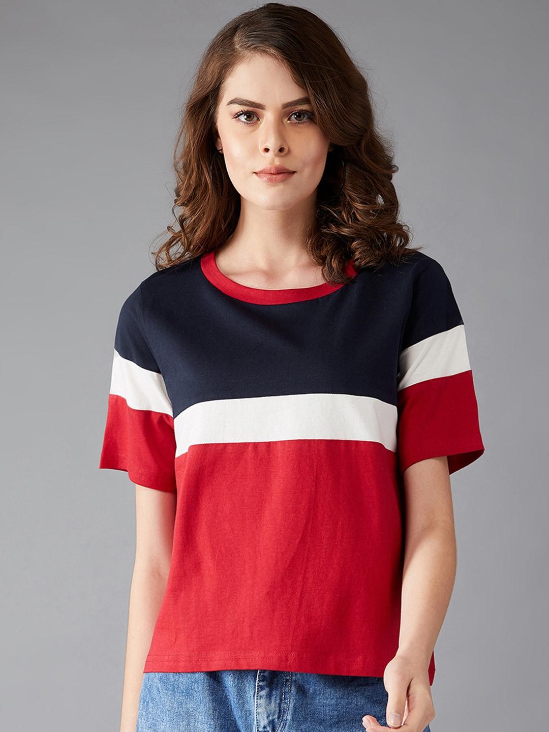 dolce-crudo-women-red-colourblocked-round-neck-t-shirt