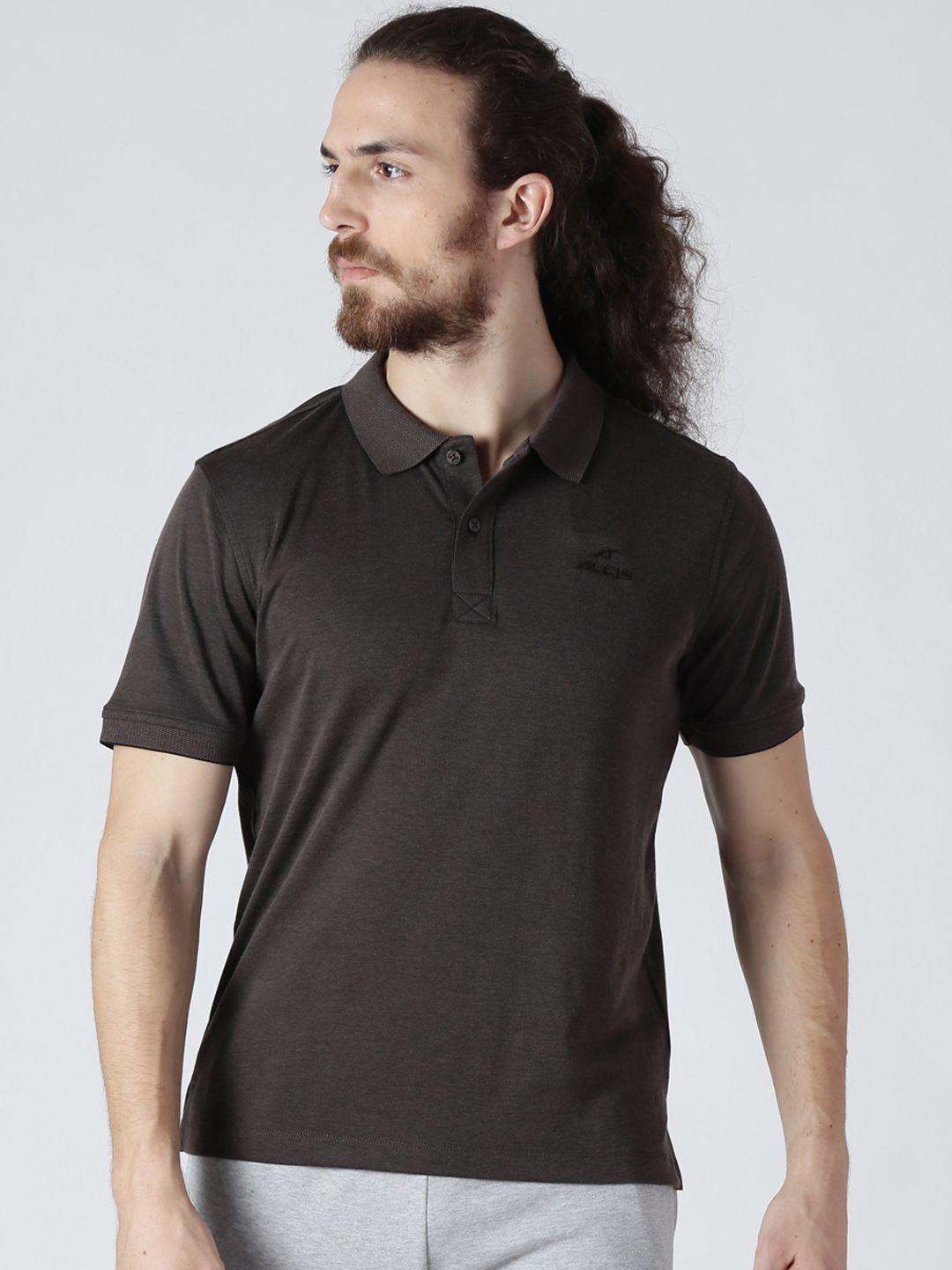 alcis-men-brown-solid-polo-collar-t-shirt